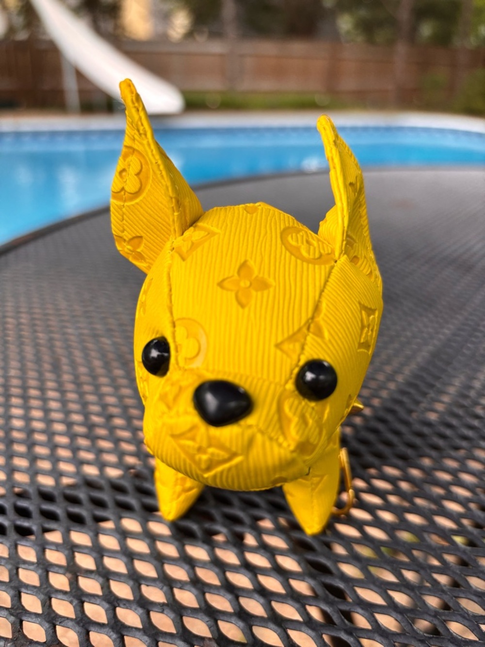 Key Fob/Bag Charm, Adorable Yellow Bulldog With Spiked Collar NWOT